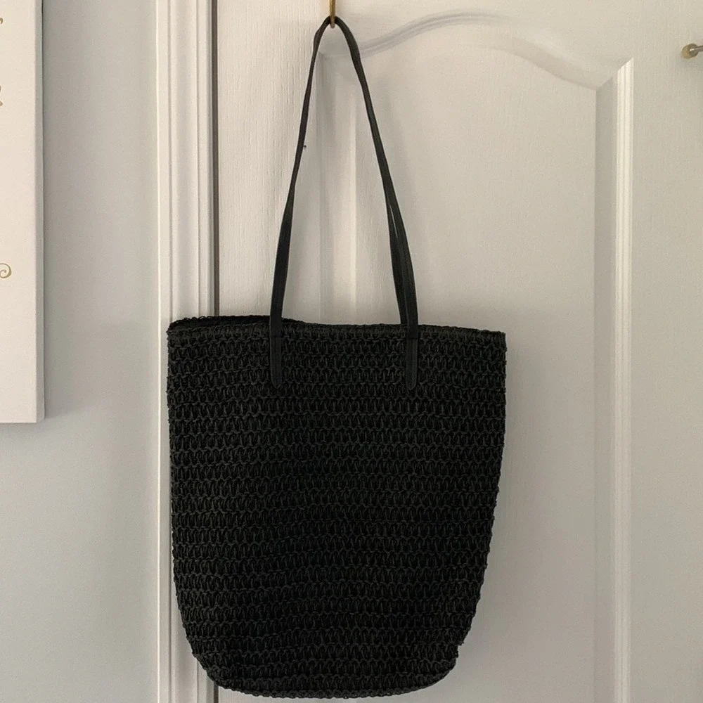 Crochet Hobo Tote Bag large‎   Black summer beach vacation travel